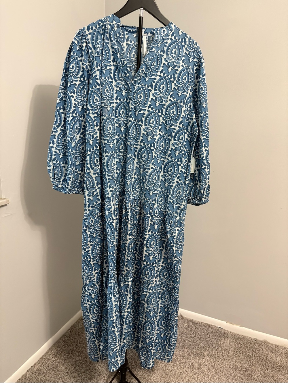 Rockflowerpaper Sara Indigo Drop Waist Maxi Dress LG/XL Coastal Boho Resortwear - Picture 2 of 11